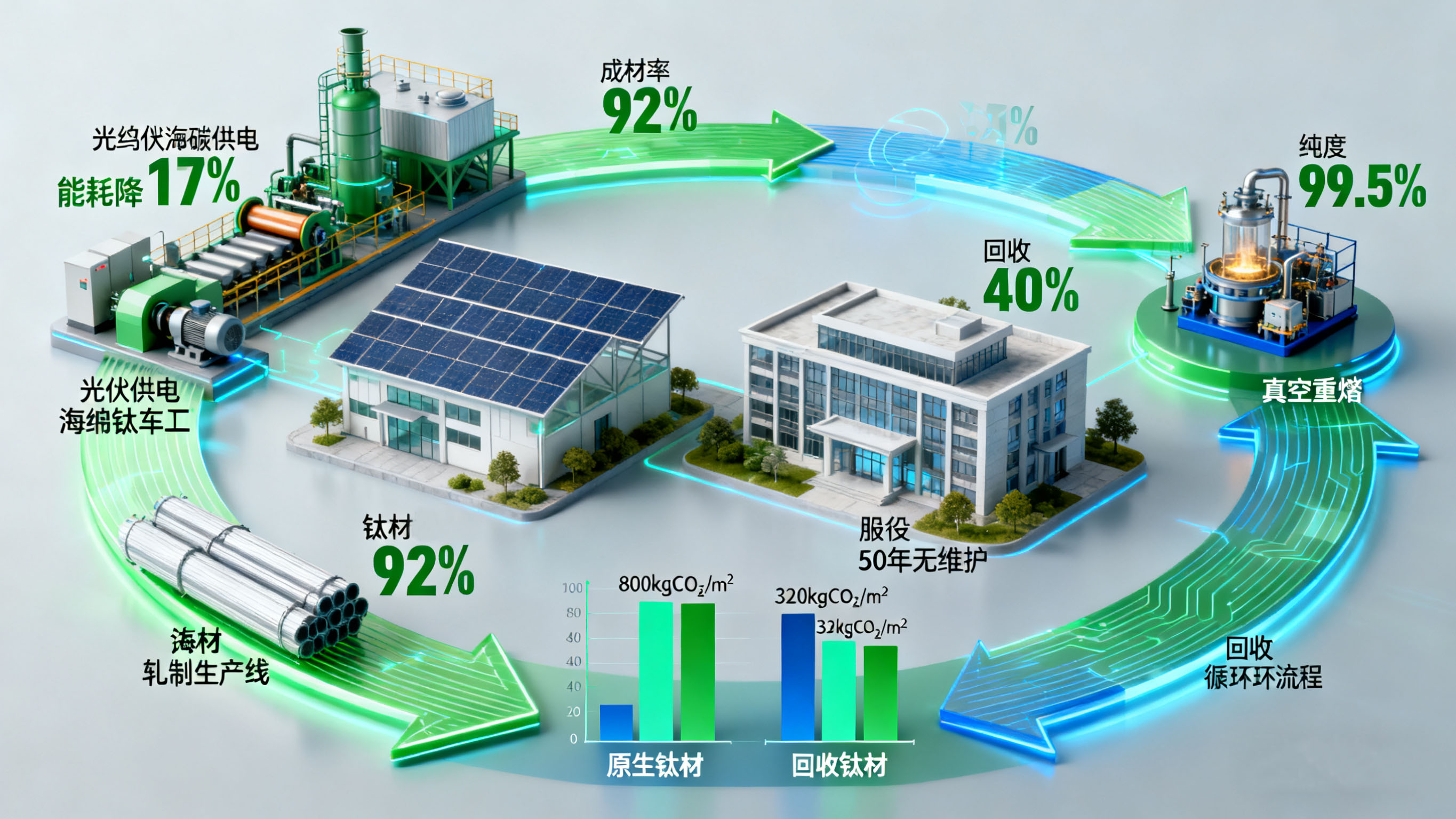全生命周期低碳：建筑鈦材的綠色生產(chǎn)與循環(huán)利用技術(shù)進(jìn)展 —— 海綿鈦低碳冶煉、構(gòu)件回收工藝與碳足跡優(yōu)化的產(chǎn)業(yè)實(shí)踐